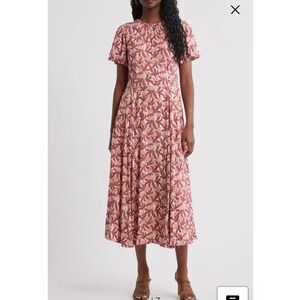 Chelsea28 Womens Red Floral Paisley Puff Sleeve Pleated Midi Dress Size M